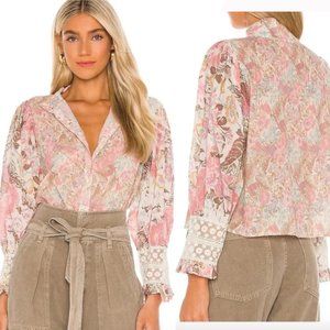 LoveShackFancy Brooke Long Sleeve Blouse Top in Dew Drop Floral Print Sz XS